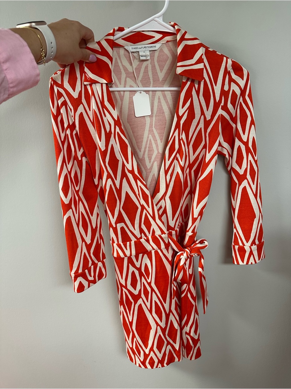 Diane von Furstenberg Red & White Wrap Romper 100% SILK